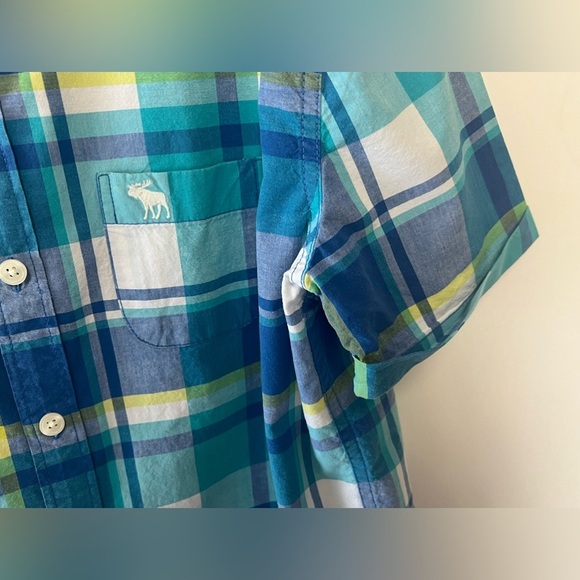ABERCROMBIE & FITCH BOYS BLUE/YELLOW CHECKED SHORT SLERVE SHIRT - Picture 3 of 7